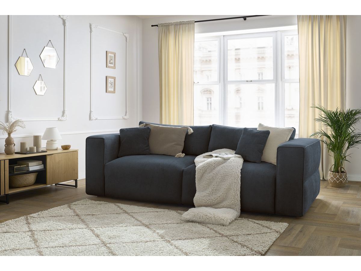 Canapé d'angle fixe EVEREST tissu chiné - Orange - Angle droit - 10 coussins
