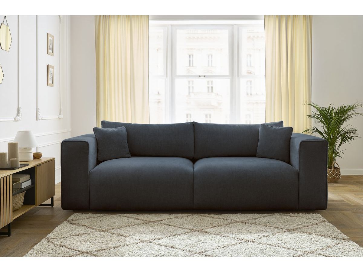 Canapé d'angle fixe EVEREST tissu chiné - Orange - Angle droit - 10 coussins