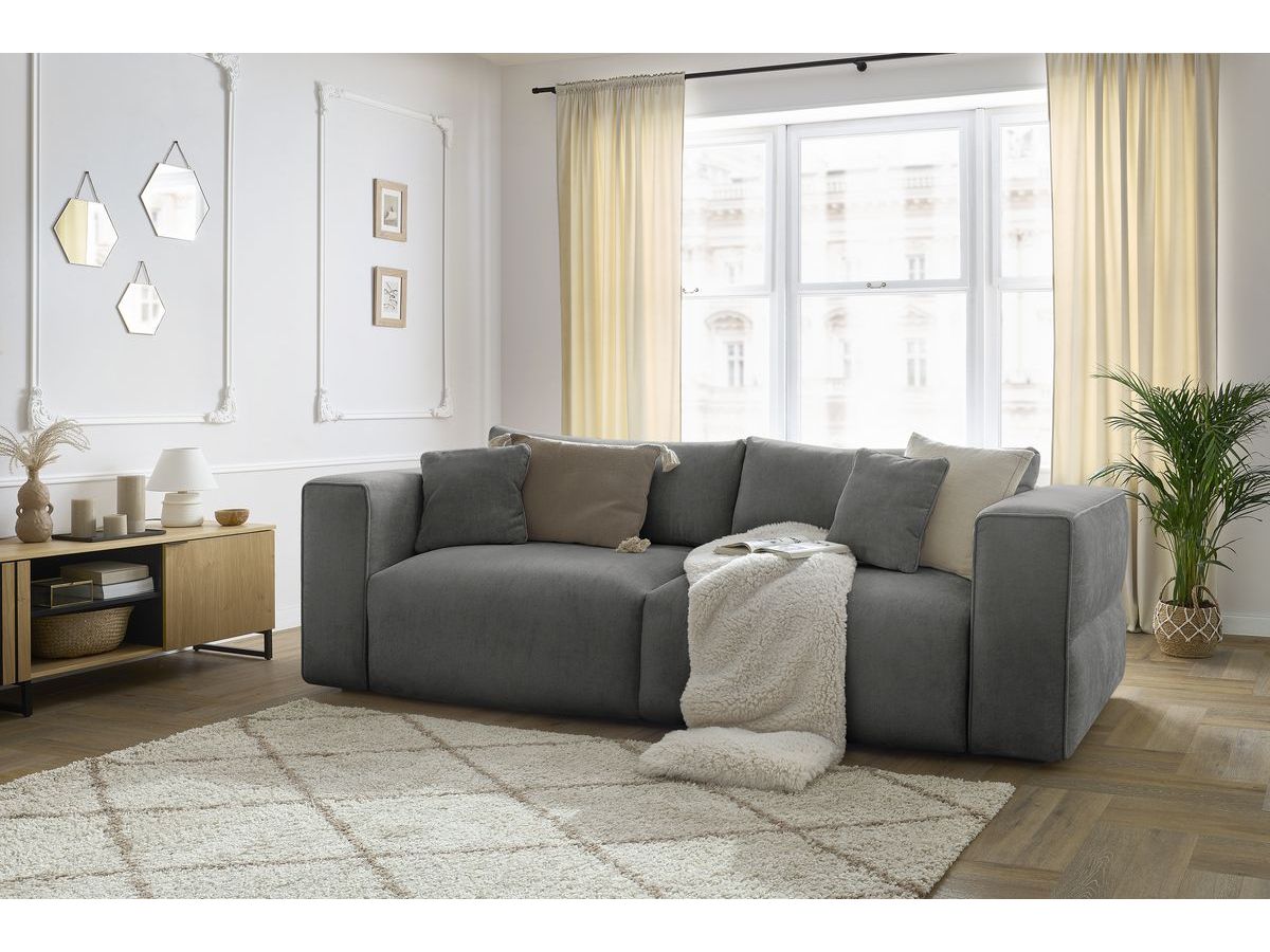 Canapé d'angle fixe EVEREST tissu chiné - Orange - Angle droit - 10 coussins