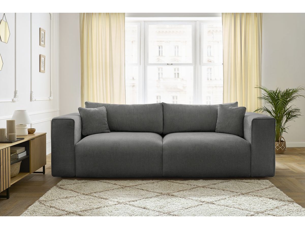 Canapé d'angle fixe EVEREST tissu chiné - Orange - Angle droit - 10 coussins