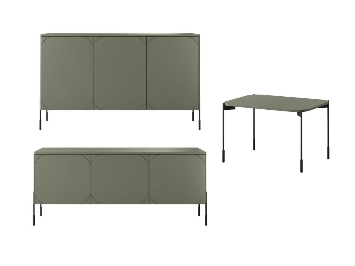 Ensemble TANYA avec buffet 150 cm + meuble TV 150 cm + table basse 70 cm vert   BOBOCHIC