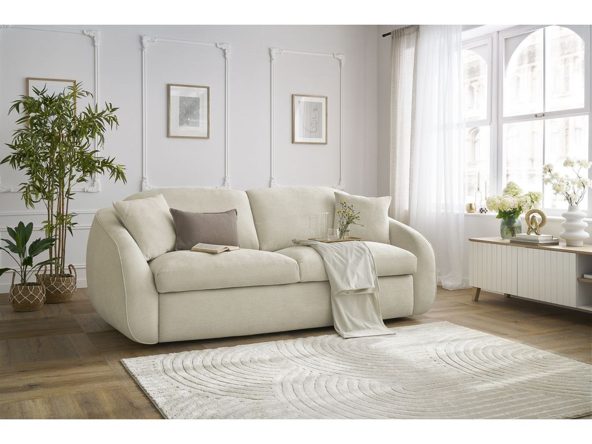 Canapé droit convertible CEZANNE ouverture express tissu lisse