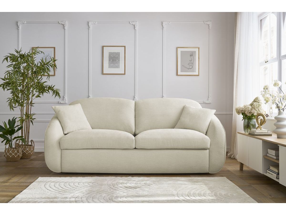 Canapé droit convertible CEZANNE ouverture express tissu lisse