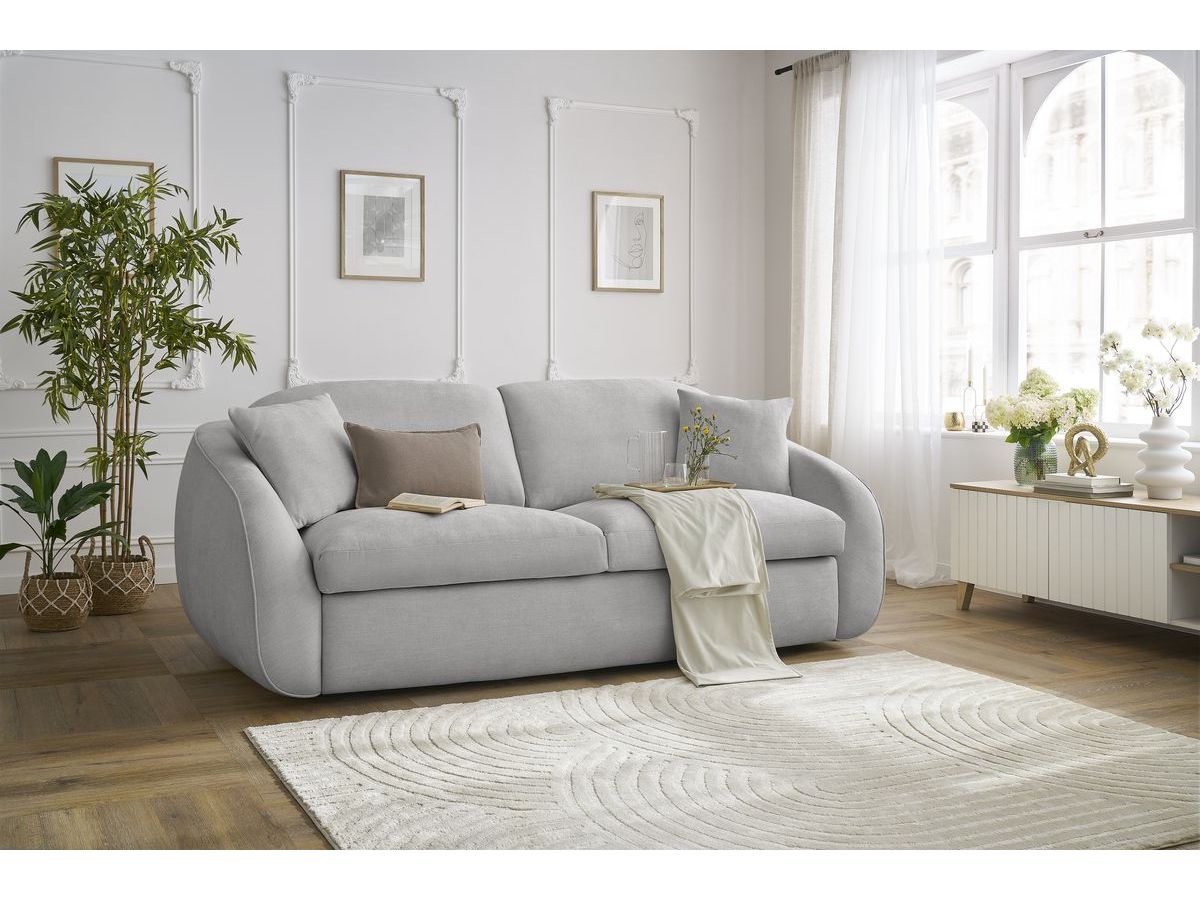 Canapé droit convertible CEZANNE ouverture express tissu lisse