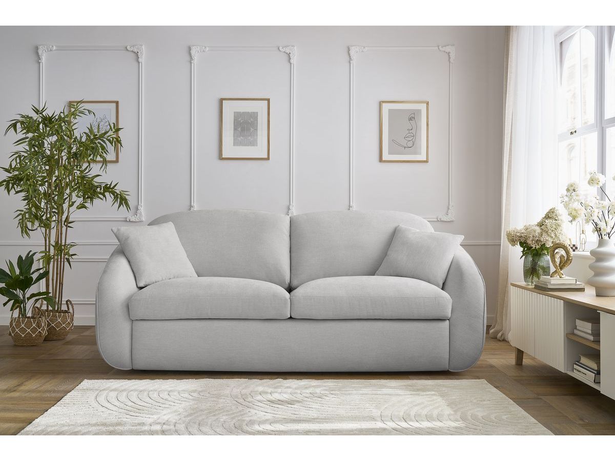 Canapé droit convertible CEZANNE ouverture express tissu lisse