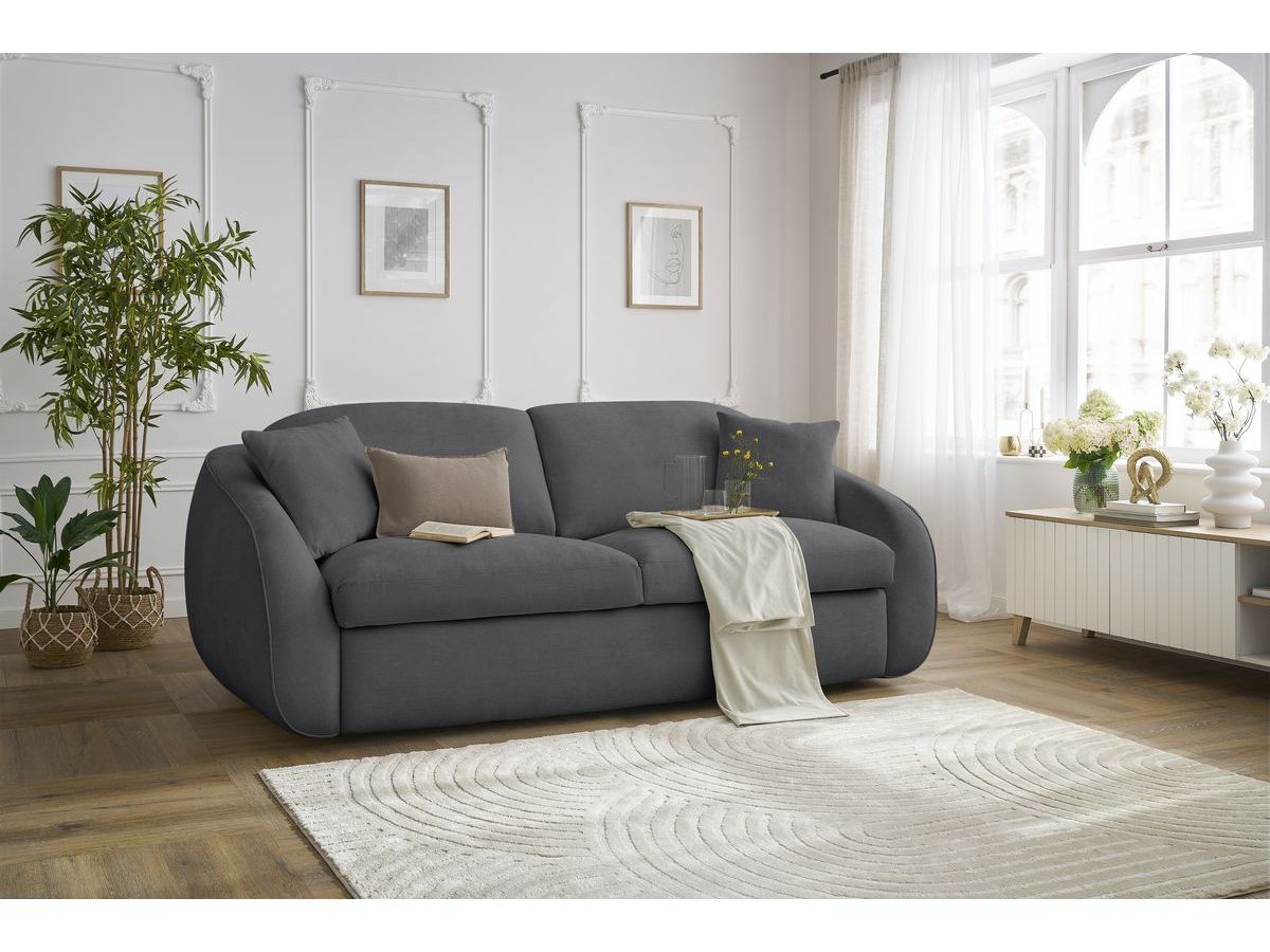 Canapé droit convertible CEZANNE ouverture express tissu lisse
