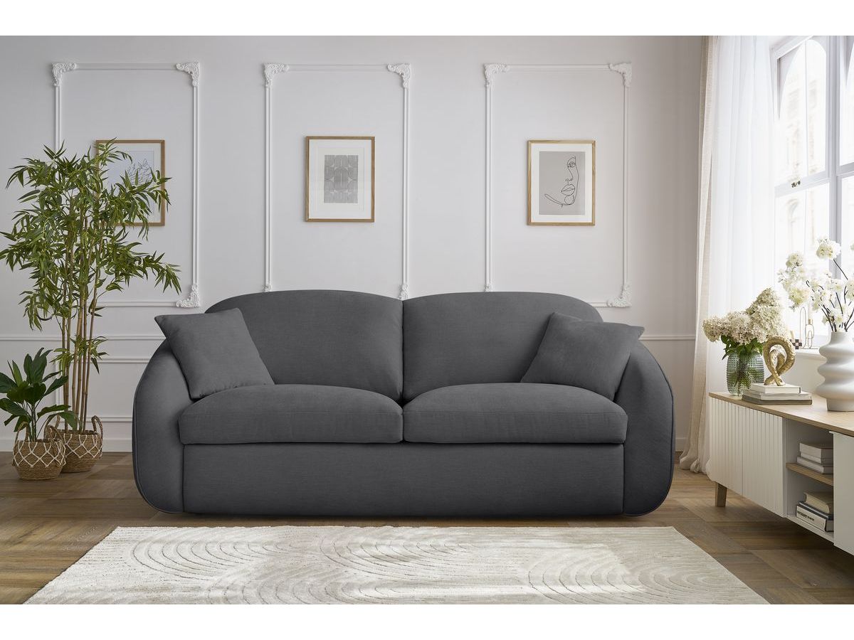 Canapé droit convertible CEZANNE ouverture express tissu lisse