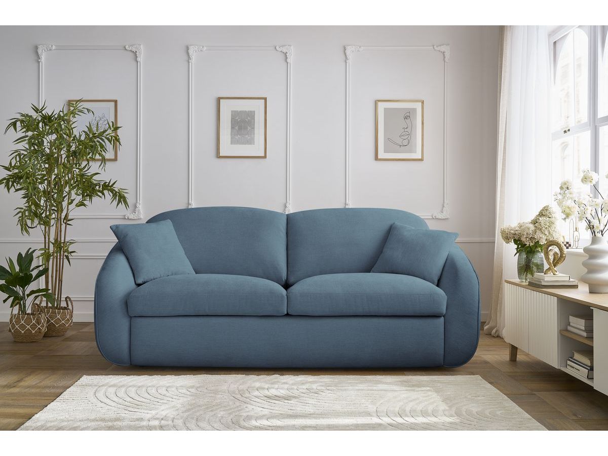 Canapé droit convertible CEZANNE ouverture express tissu lisse
