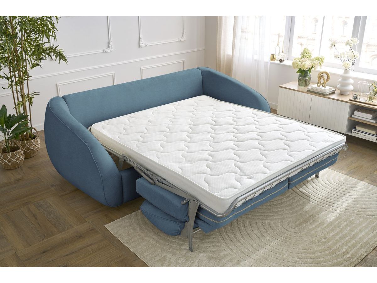Canapé droit convertible CEZANNE ouverture express tissu lisse