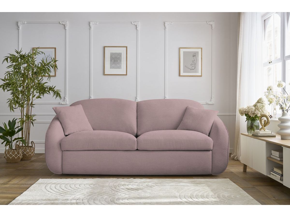 Canapé droit convertible CEZANNE ouverture express tissu lisse