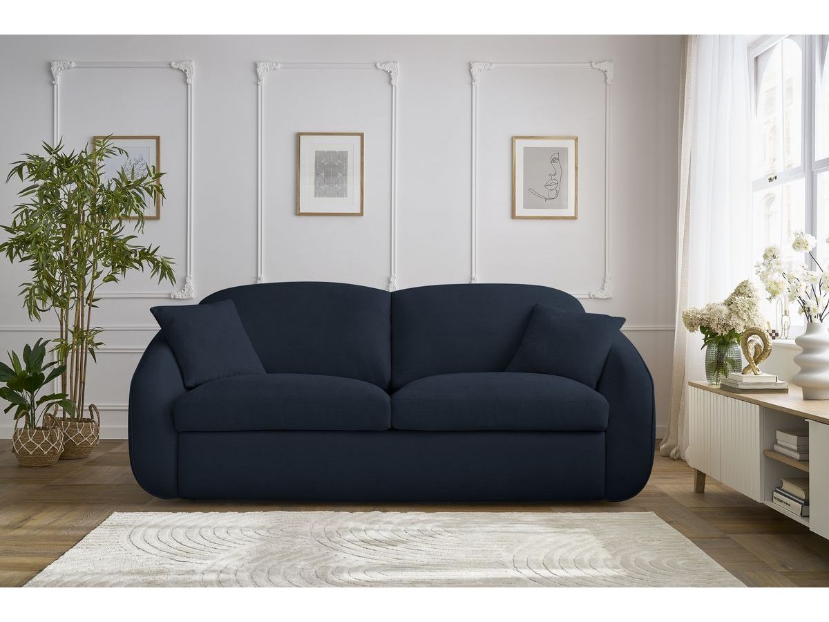 Canapé droit convertible CEZANNE ouverture express tissu lisse