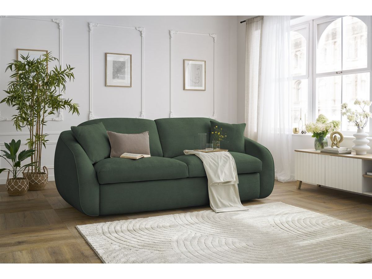 Canapé droit convertible CEZANNE ouverture express tissu lisse