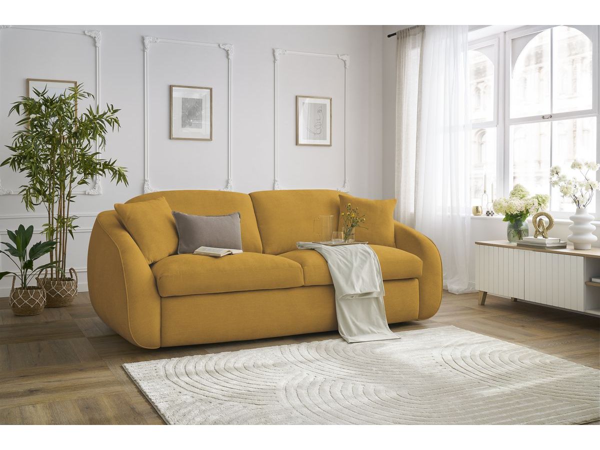Canapé droit convertible CEZANNE ouverture express tissu lisse