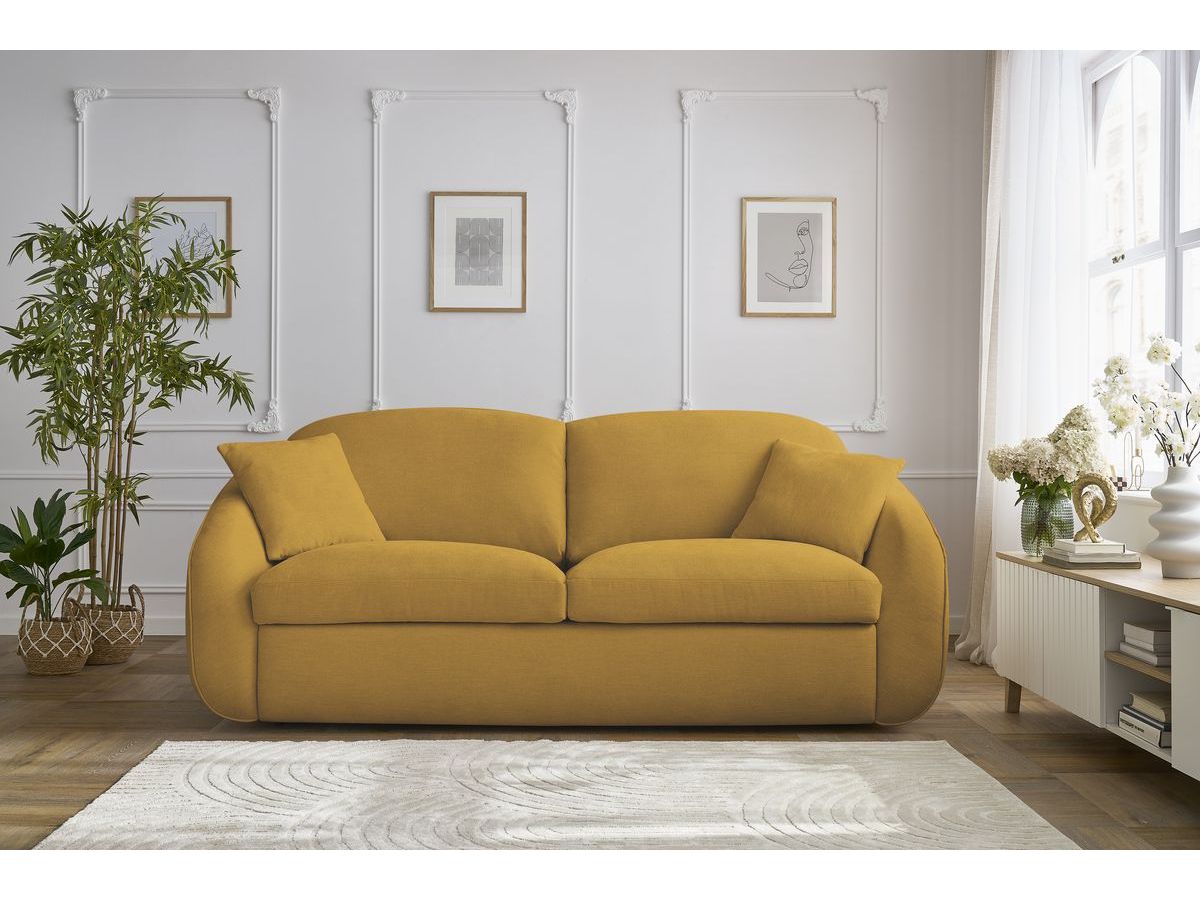 Canapé droit convertible CEZANNE ouverture express tissu lisse