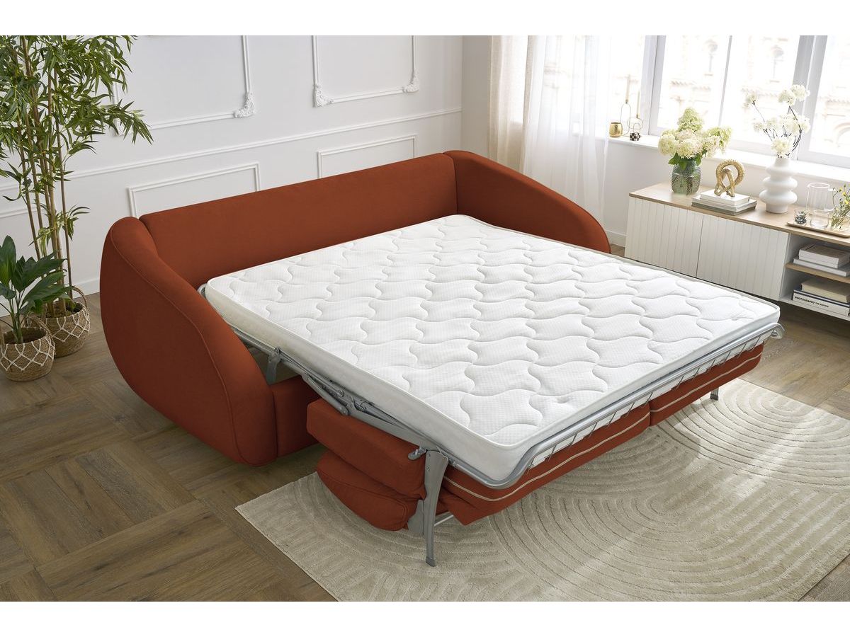 Canapé droit convertible CEZANNE ouverture express tissu lisse