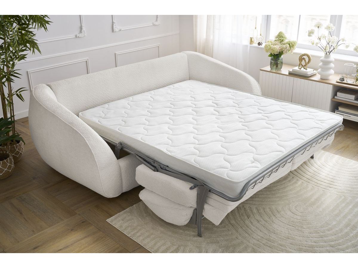 Canapé droit convertible CEZANNE ouverture express tissu bouclette
