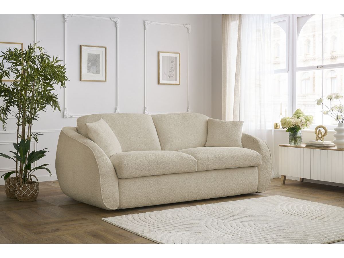 Canapé droit convertible CEZANNE bouclette beige — vue 5
