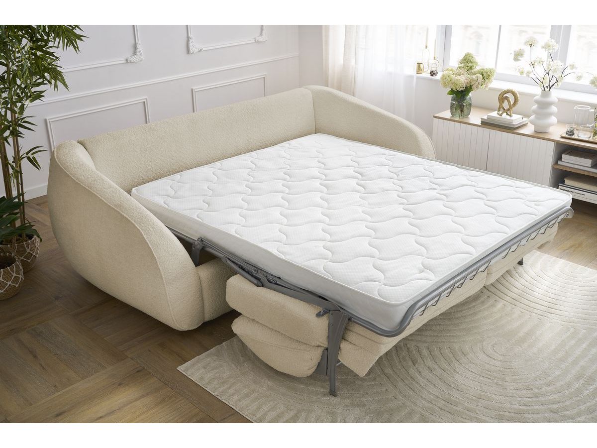 Canapé droit convertible CEZANNE ouverture express tissu bouclette