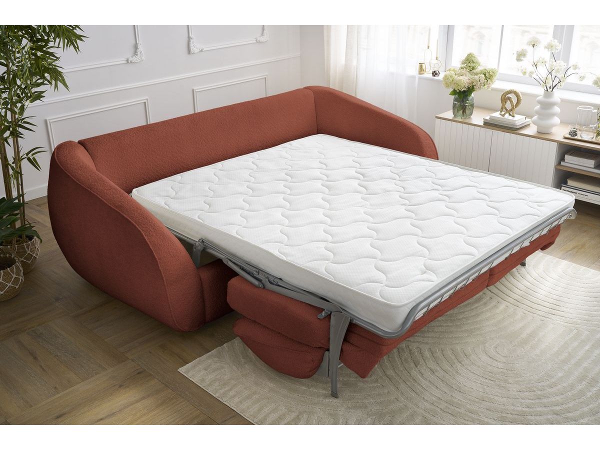 Canapé droit convertible CEZANNE ouverture express tissu bouclette