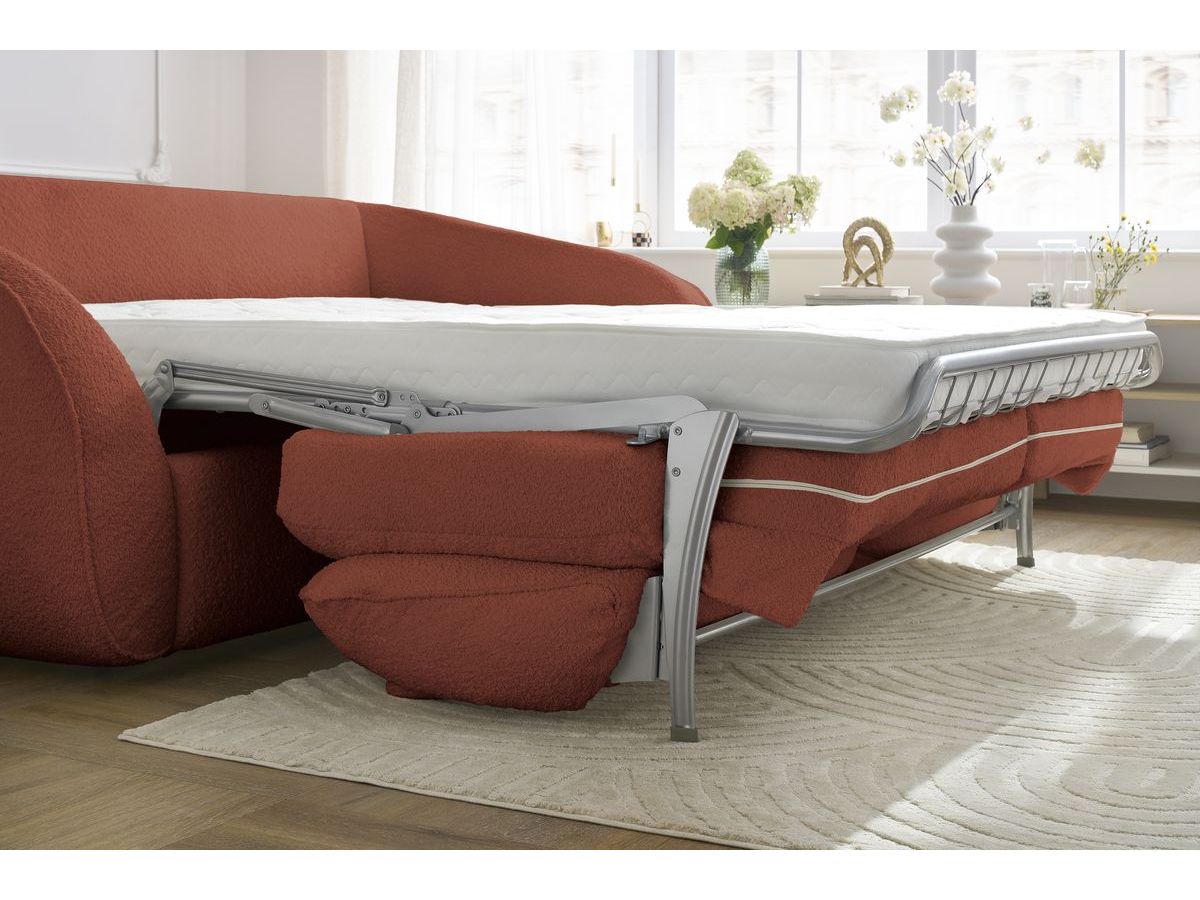 Canapé droit convertible CEZANNE ouverture express tissu bouclette