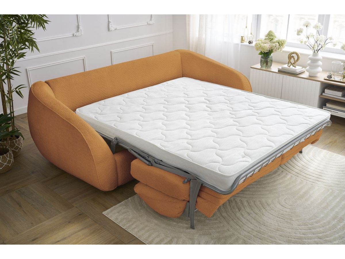 Canapé droit convertible CEZANNE ouverture express tissu bouclette