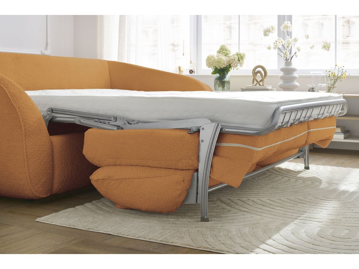 Canapé droit convertible CEZANNE ouverture express tissu bouclette