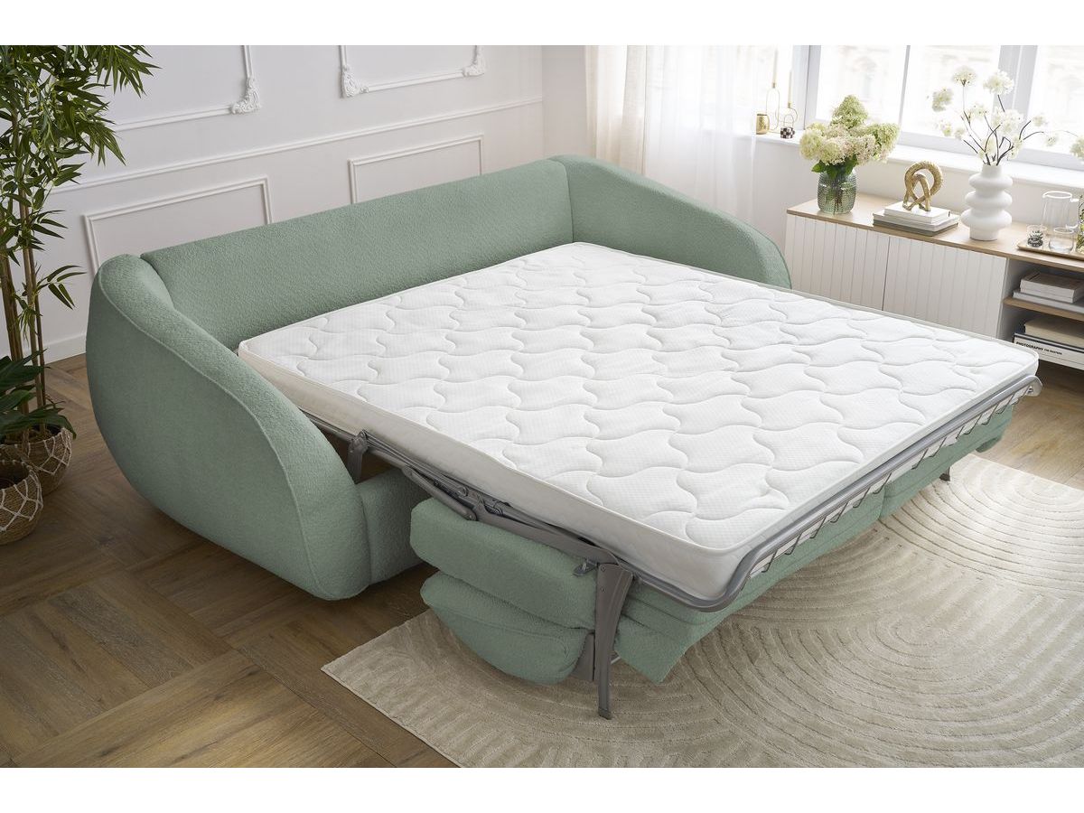 Canapé droit convertible CEZANNE ouverture express tissu bouclette