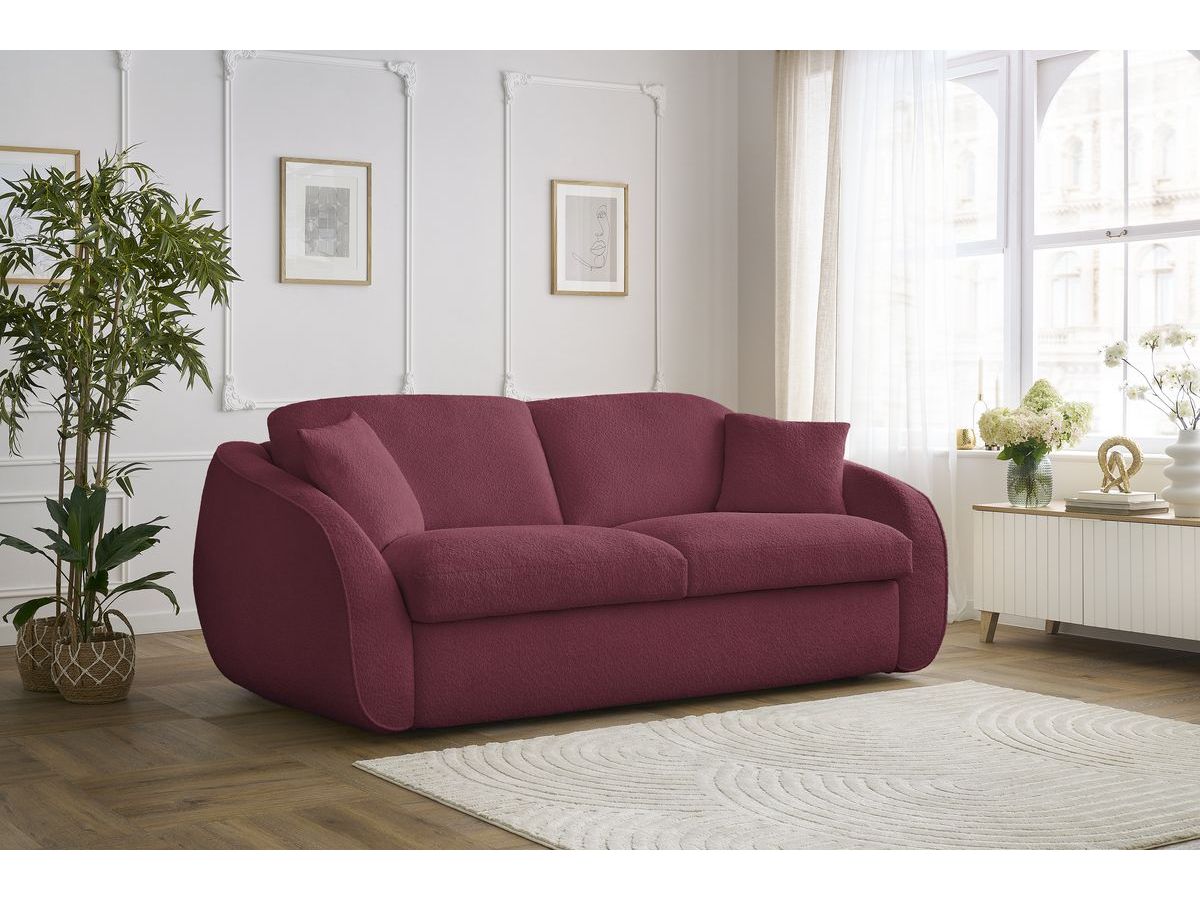 Canapé droit convertible CEZANNE ouverture express tissu bouclette rouge 160x194  BOBOCHIC 3 places - Vue supplémentaire 3