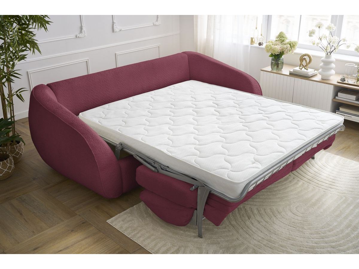 Canapé droit convertible CEZANNE ouverture express tissu bouclette