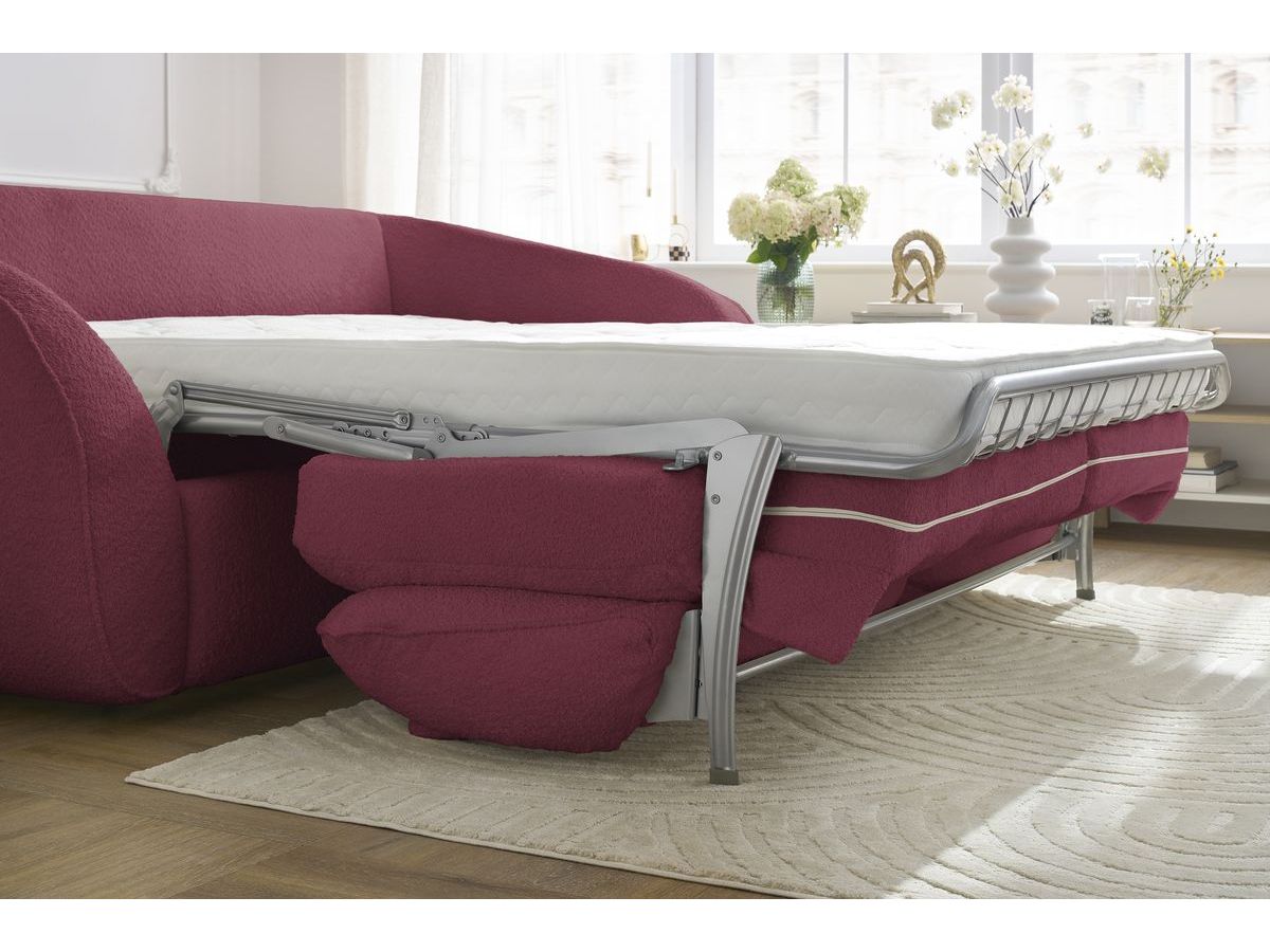 Canapé droit convertible CEZANNE ouverture express tissu bouclette