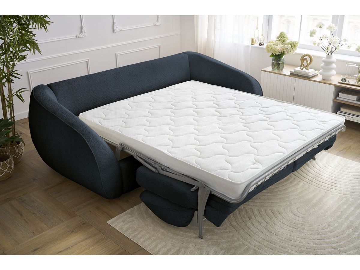 Canapé droit convertible CEZANNE ouverture express tissu bouclette