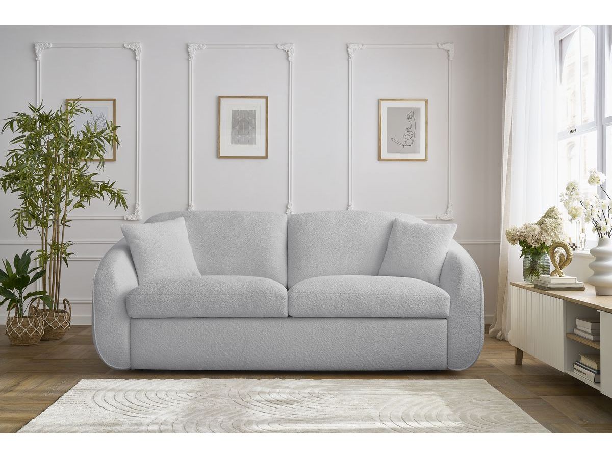 Canapé droit convertible CEZANNE ouverture express tissu bouclette