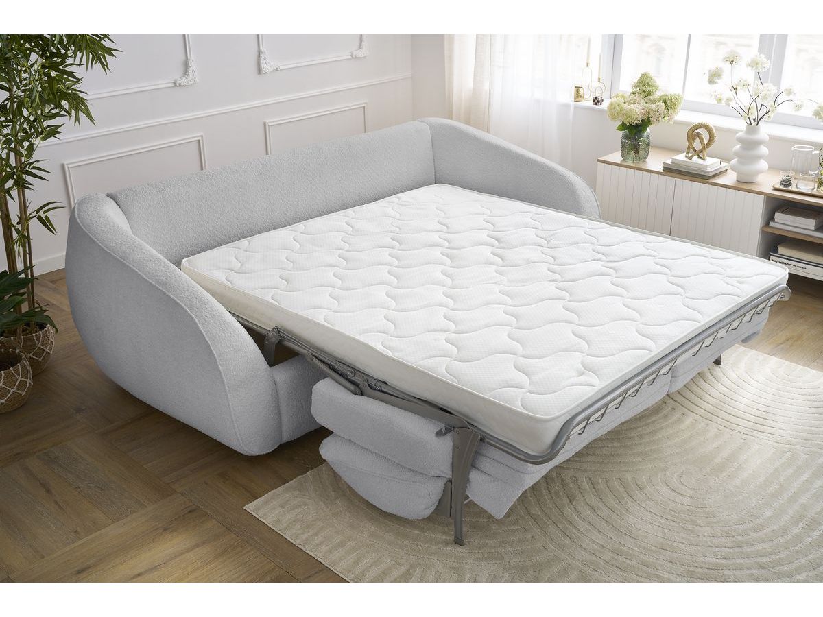 Canapé droit convertible CEZANNE ouverture express tissu bouclette