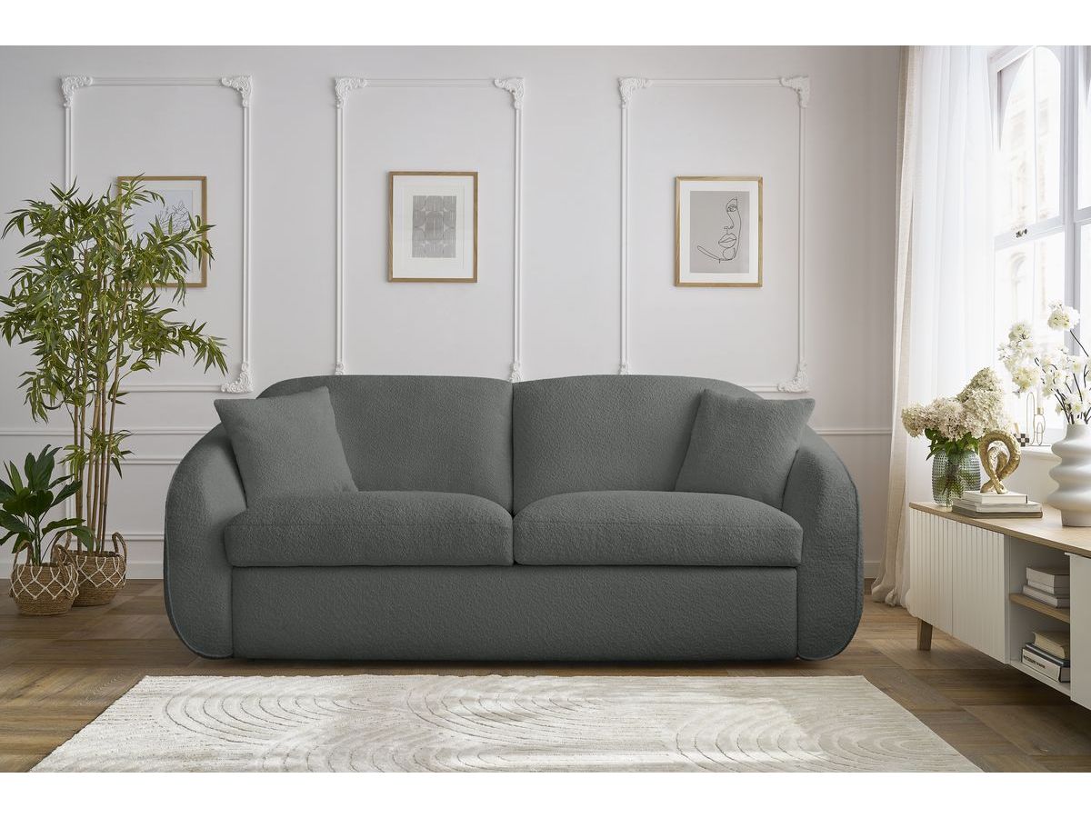 Canapé droit convertible CEZANNE ouverture express tissu bouclette