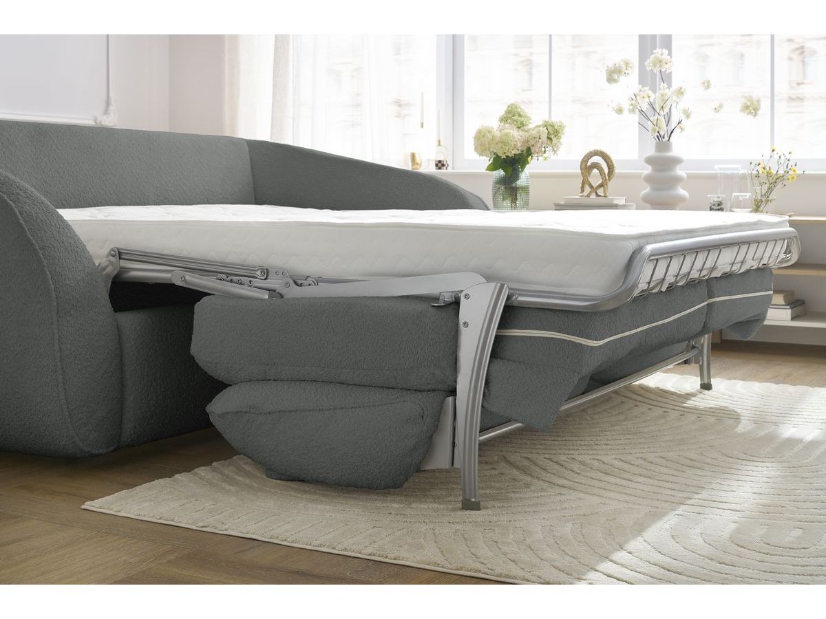 Canapé droit convertible CEZANNE ouverture express tissu bouclette