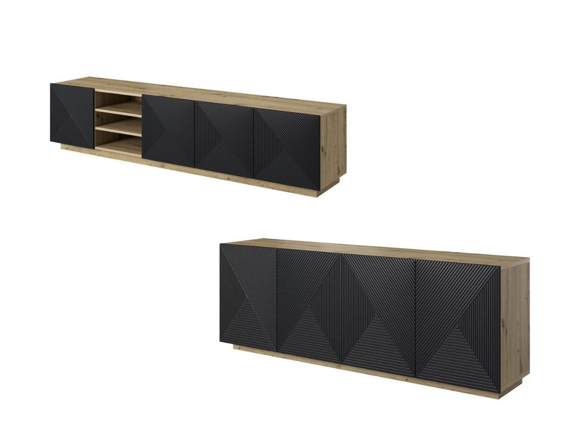 ALICE set met tv-meubel met nis van 200 cm + 4-deurs dressoir van 200 cm