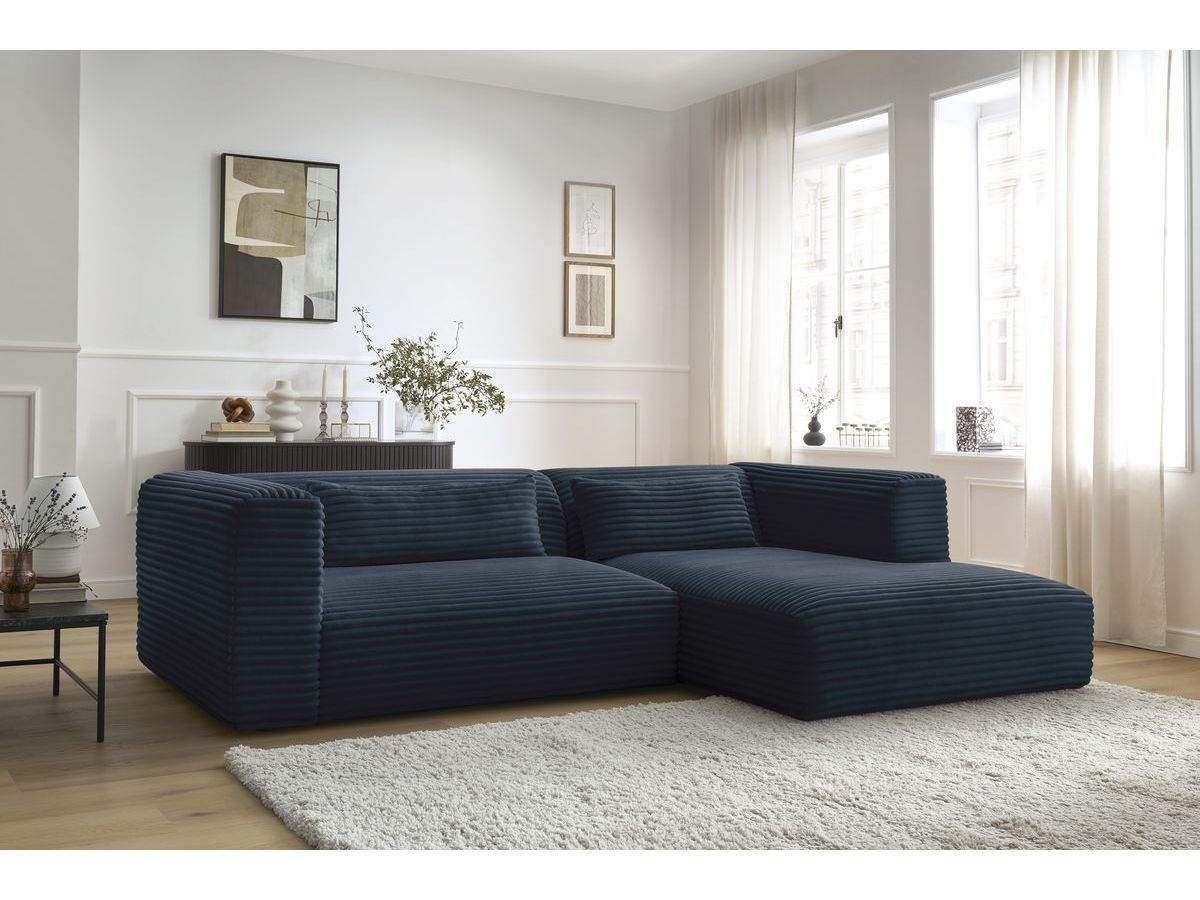 Canapé d'angle HARRY gros côtelé doux bleu foncé — vue 5