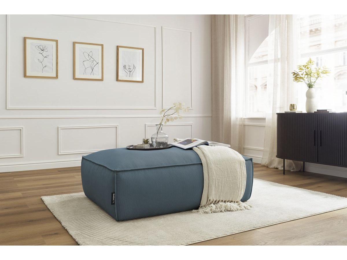 Pouf BOHEME velours côtelé bleu foncé