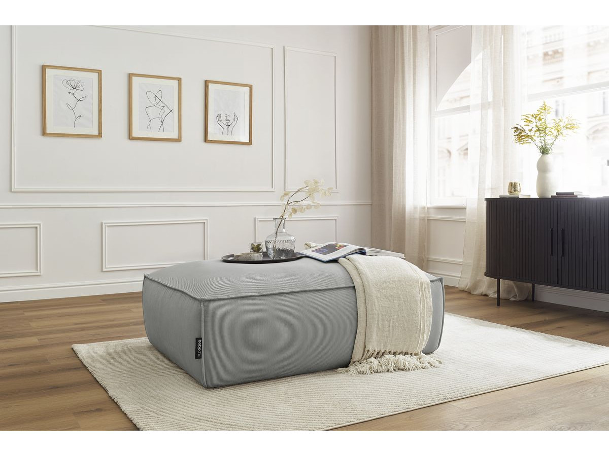 Pouf BOHEME velours côtelé gris clair