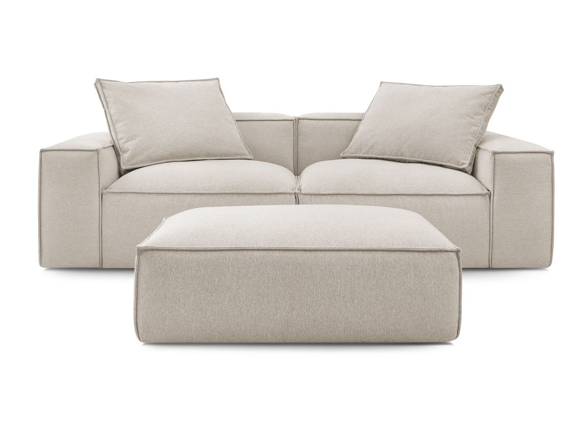 Canapé droit fixe 3 places ultra moelleux BOHEME tissu chiné avec pouf