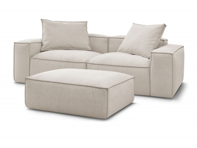 Canapé droit fixe 3 places ultra moelleux BOHEME tissu chiné avec pouf