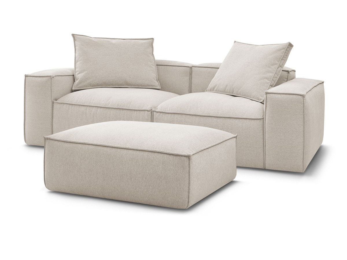 Canapé droit fixe 3 places ultra moelleux BOHEME tissu chiné avec pouf