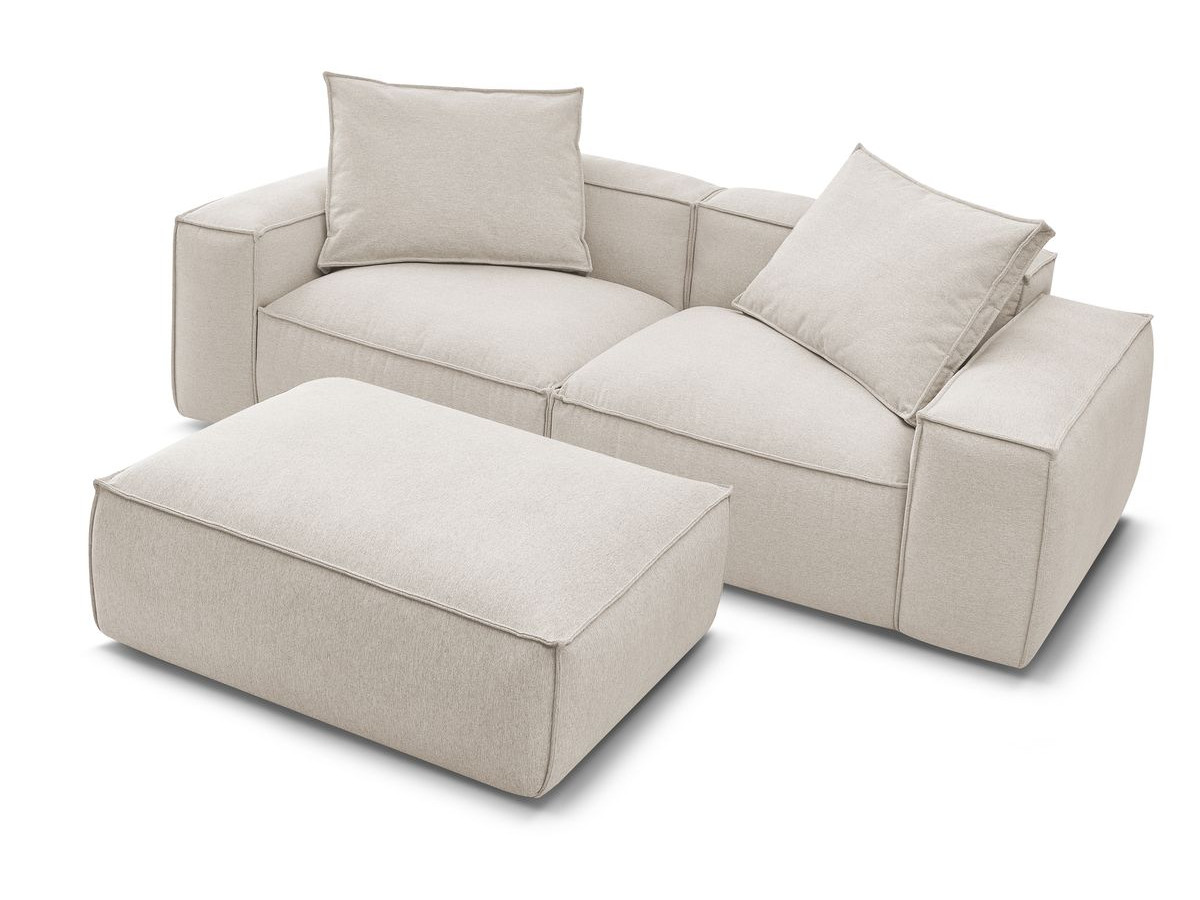 Canapé droit fixe 3 places ultra moelleux BOHEME tissu chiné avec pouf