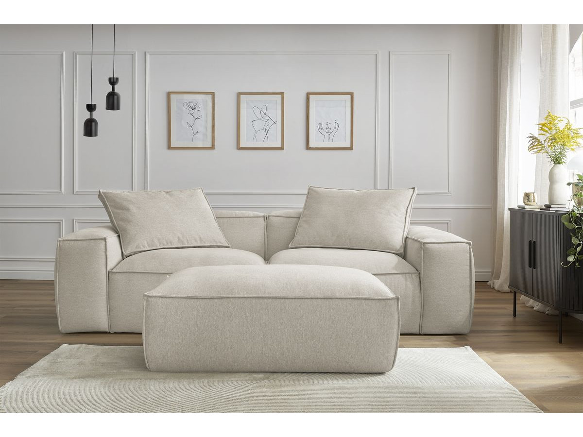 Canapé droit fixe 3 places ultra moelleux BOHEME tissu chiné avec pouf