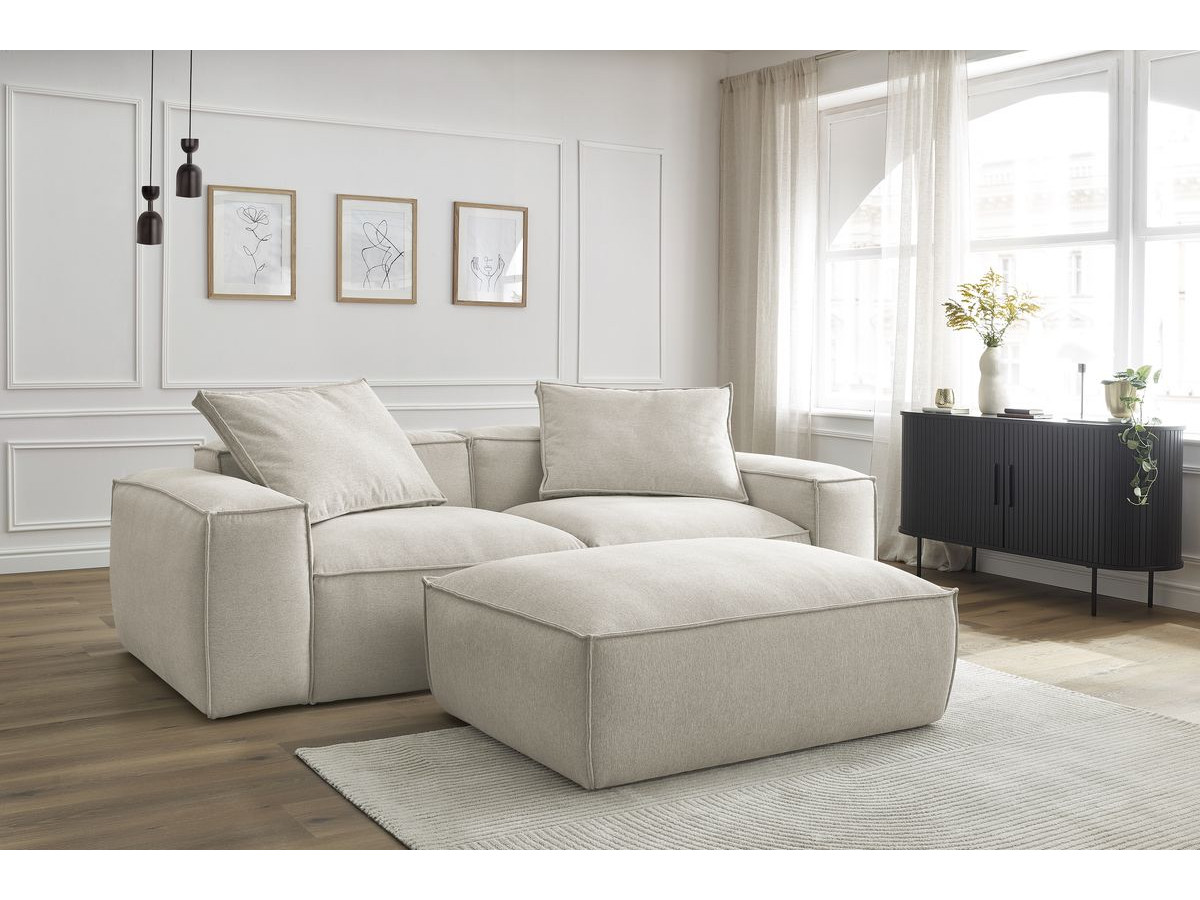 Canapé droit 3 places ultra moelleux BOHEME chiné avec pouf beige — vue 5