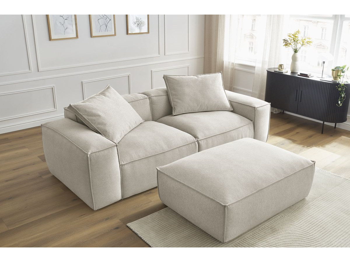 Canapé droit fixe 3 places ultra moelleux BOHEME tissu chiné avec pouf