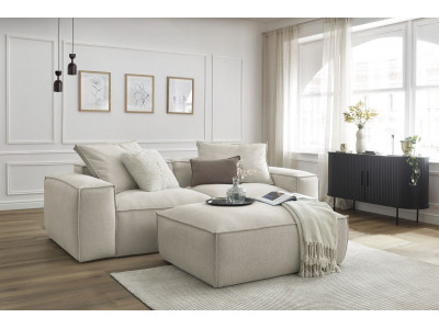 Canapé droit fixe 3 places ultra moelleux BOHEME tissu chiné avec pouf