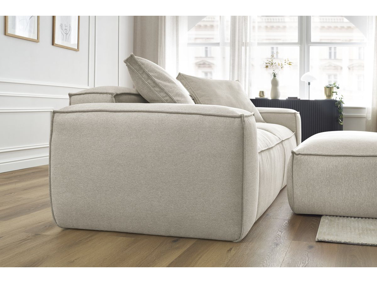 Canapé droit fixe 3 places ultra moelleux BOHEME tissu chiné avec pouf