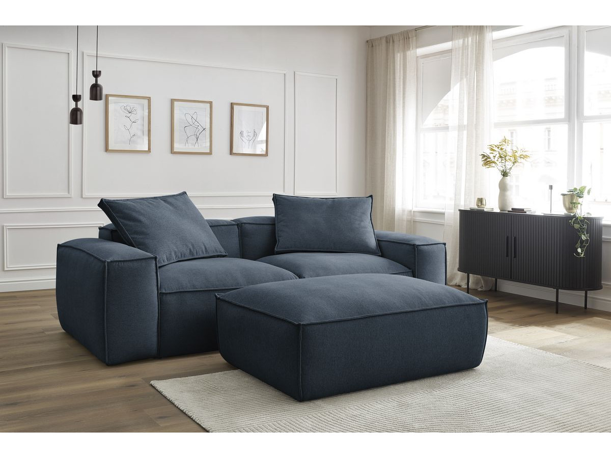 Canapé droit 3 places ultra moelleux BOHEME chiné avec pouf bleu foncé — vue 5