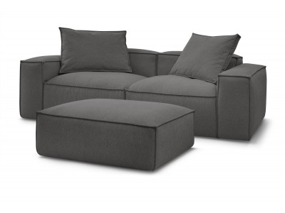 Canapé droit fixe 3 places ultra moelleux BOHEME tissu chiné avec pouf